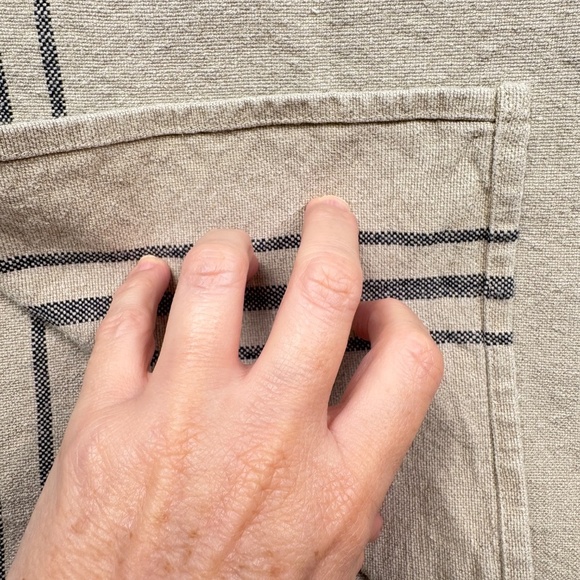 Park Hill Collection 100% Linen Farmhouse Tablecloth 48 X 57 Beige Black Stripe - Picture 9 of 14